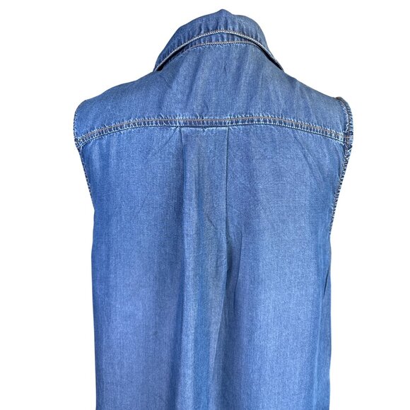 anna-kaci Dress Size Small Sleeveless Blue Long Maxi Button Front Sheath Pockets - Picture 6 of 10